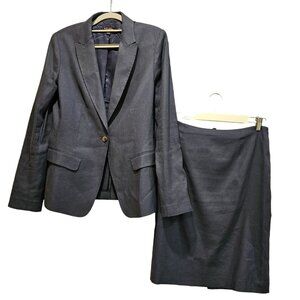 Books Brothers Womens10 Blue linen blend skirt suit lined fancy buttons notched
